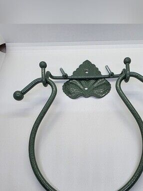 Hand Towel Ring - Wall Mount - Green Painted Metal With Ivy Leaf Accent